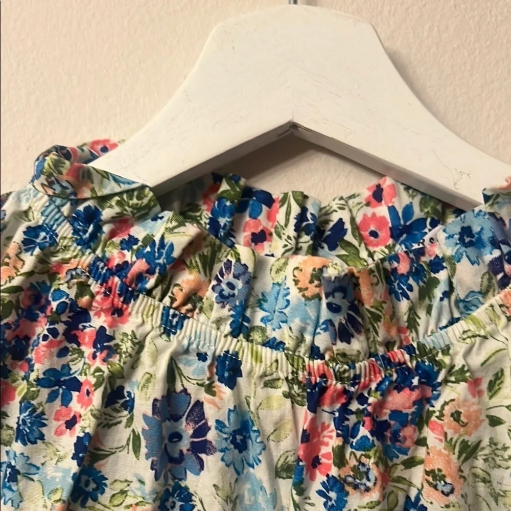 First Love Blue and Pink Ruffled Peter Pan Collar Blouse pit to pit 20” lgth 27”